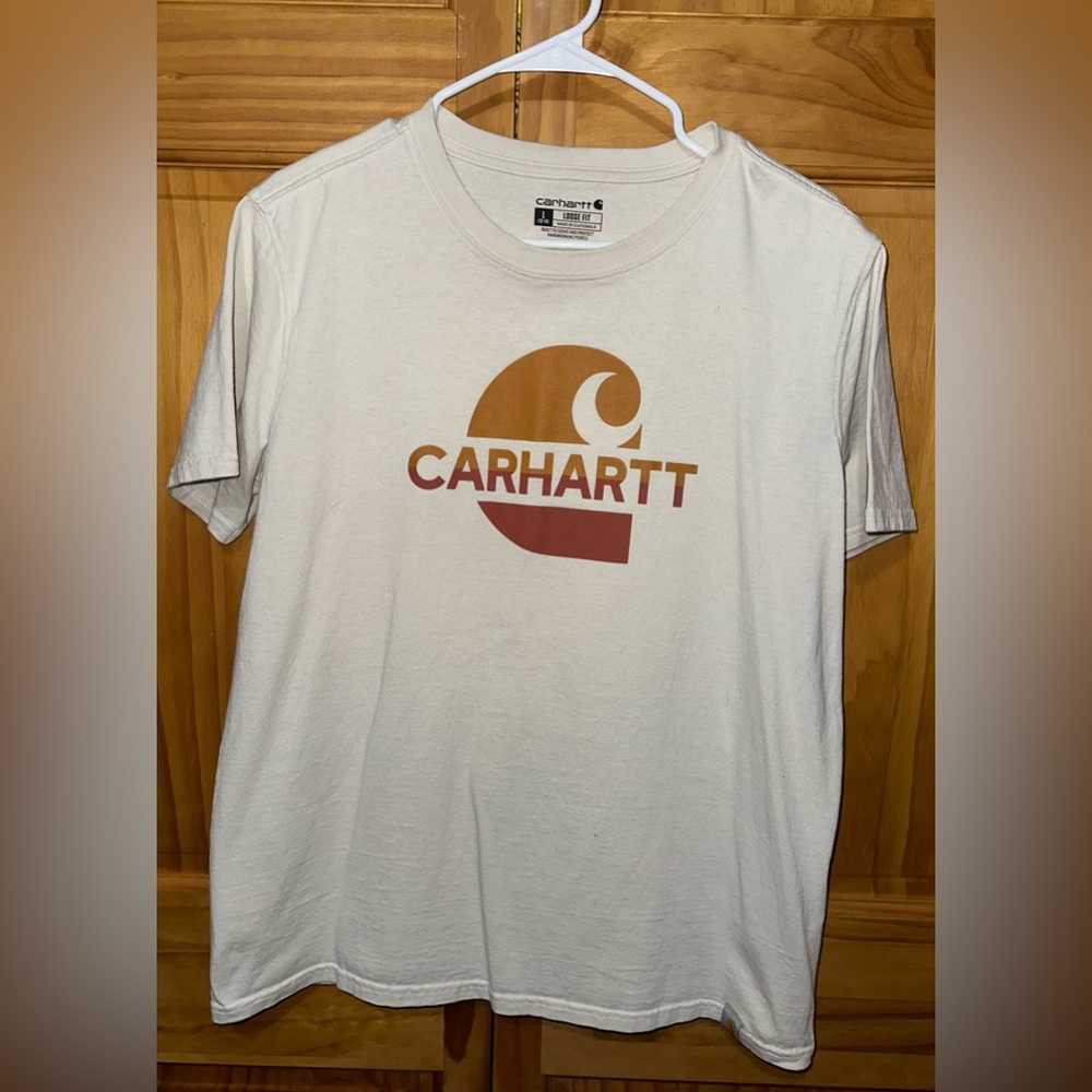 Carhartt women’s large relaxed t shirt, size large, white.